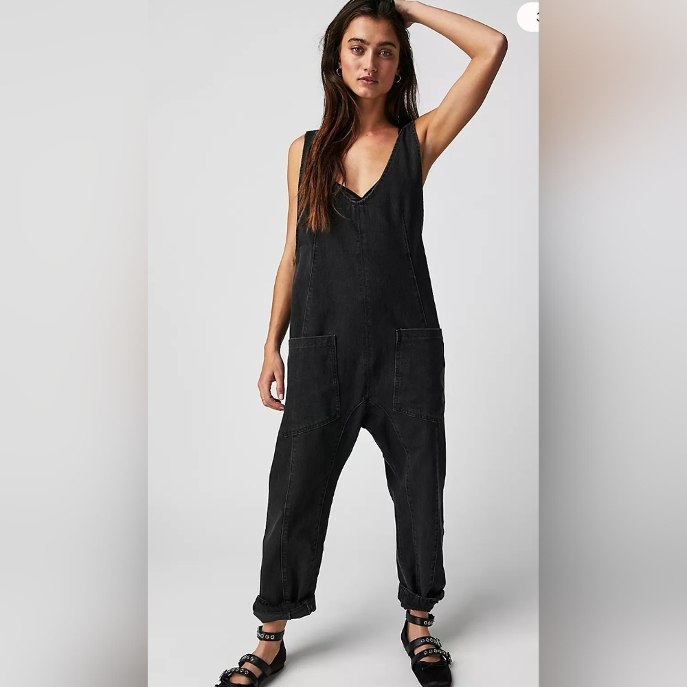 Free People Higher Roller Black Sleeveless Jumpsuit
